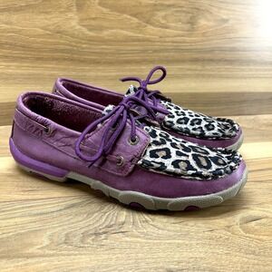 Twisted X Womens 7.5 M Purple Boat Moc Loafers Cheetah Leopard Leather